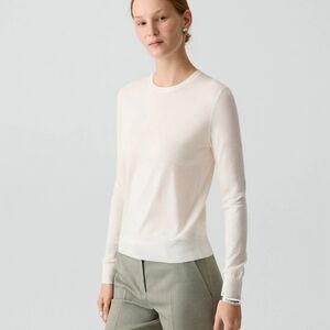 Theory Regal Wool Crew Neck Sweatger Ivory Size XS